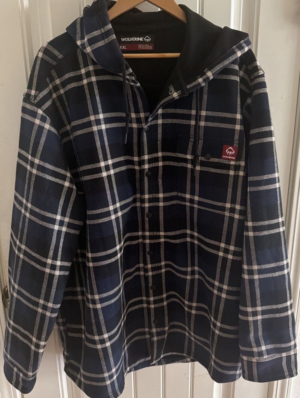 Wolverine Menβs Long Sleeve Plaid Snap Buttons Jacket w/ Hoodie Size 2XL